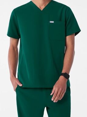 FIGS Dark Green V-Neck Scrub Top and jogger bottoms, large and medium
